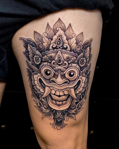 One more Balinese mask for @jayde_comburce For booking and consultation please contact via DM or WhatsApp! #alekseyshapoval #balitattooartist #balitattoo #ubudtattoo #balistyle #sidneytattoo #goldcoastattoo #canggutattoo #balitattoostudio #inkedmag #inkart  #tattooart #tattoo #perthtattoo #bali #artwork #australiatattoo #barong #barongtattoo #mantattoo #darktattoo #blackink Balinese Mask Tattoo, Bali Artwork, Barong Tattoo, Balinese Mask, Australia Tattoo, Mask Tattoo, Bali Fashion, Dark Tattoo, Balinese