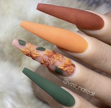 Olive Nails, Orange Acrylic Nails, Fall Acrylic, November Nails, Fall Gel Nails, Sweater Nails, Fall Acrylic Nails, Instagram Tutorial, Thanksgiving Nails