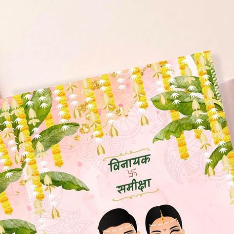 Anushka👩‍🎨 | Bespoke Wedding Invites & Creative Designs on Instagram: "Maharashtrian Wedding Invite design | Soft pastel colors, floral patterns, and adorable illustrations. 🥰🫶 Love it right? ✨ This one is designed for @_s0609 & @vinayak_salunkhe Follow @theartthesaurus for more inspiration and DM for orders🫶 #printedinvite #weddingcard #weddinginvitations #weddinginvites #pastel #pastelinvitation #pastelcolors #adorableillustration #couplecaricature #adorablecouple #marathiwedding #maratha Marathi Invitation Card, Marathi Wedding Invitation Card Design, Maharashtrian Wedding Invitation Card, Wedding Invitation Marathi Card, Marathi Engagement Invitation Card, Gujrati Wedding Invitation Cards, Wedding Invite Design, Save The Date Illustrations, Quirky Wedding Invitations