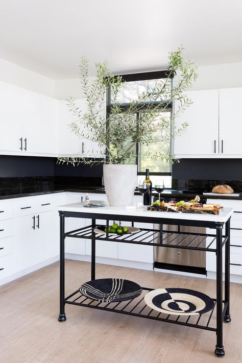 Black And White Kitchen, Black Backsplash, Woven Wall Art, Gold Kitchen, Bachelor Pad, Tiny Kitchen, The Design Files, Black Kitchens, White Cabinets