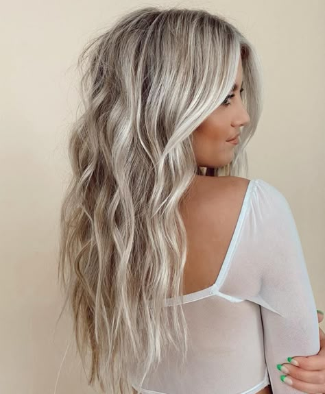 Light Ash Blonde Balayage with Brown Roots Sandy Blonde Balayage, Ash Blonde Hair Dye, Roasted Marshmallow, Luxury Boho, Summer Blonde Hair, Ash Blonde Hair Colour, Platinum Blonde Hair Color, Icy Blonde Hair, Ash Blonde Highlights