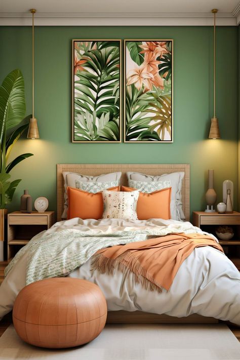 Hawaiian Bedroom Ideas, Hawaiian Bedroom, Small Modern Bedroom, Coral Bedroom, Tropical Interior Design, Stile Boho Chic, Tropical Interior, Tropical Bedrooms, Tropical Home Decor