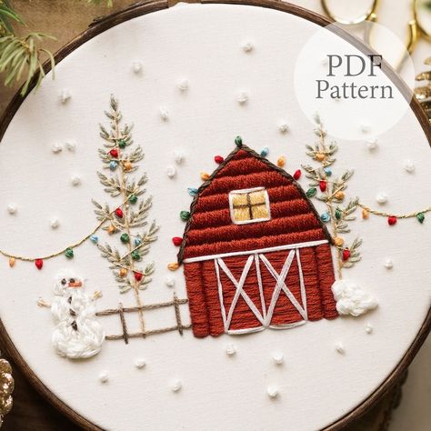 PDF Pattern 6 Christmas Barn Step by Step Beginner Embroidery Pattern With Youtube Tutorials - Etsy Gingerbread House Embroidery Pattern, Seasonal Embroidery Patterns, December Embroidery, Christmas Tree Embroidery Patterns, Montana Embroidery, Winter Embroidery Patterns, Fall Embroidery Patterns, Winter Hand Embroidery, Christmas Sewing Ideas