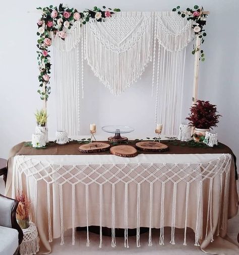 Fall In Love Bridal Shower, Macrame Wedding Backdrop, Diy Slippers, Macrame Backdrop, Viking Wedding, Grad Party Decorations, Macrame Wedding, Lily Wedding, Macrame Wall Hanging Patterns