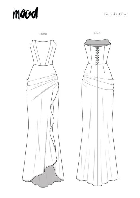 The London Gown Free Sewing Pattern Wedding Veil Sewing Pattern, Sewing Project Ideas Creative, Evening Dress Patterns Free Sewing, Mood Fabrics Free Pattern, Free Dress Sewing Pattern, Prom Dress Sewing Pattern, Backless Pattern, Sewing Inspiration Clothes, Free Dress Pattern