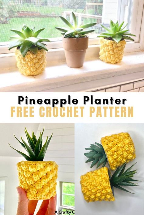 Crochet Plant Pot Cover Free Pattern, Crochet Home Decor Patterns Free, Pineapple Plant, Crochet Pineapple, Friends Crochet, Crochet Plant Hanger, Knitting Group, Confection Au Crochet, Decor Crochet