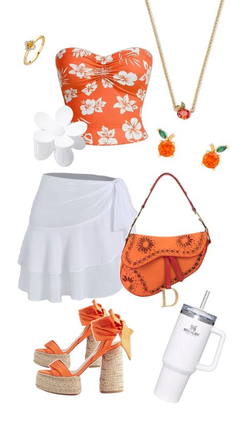 Island Girl Aesthetic, Tropical Outfits, Mcbling Fashion, Obx Dr, Orange Outfit, Diy Fashion Clothing, Model Outfits, Cute Preppy Outfits