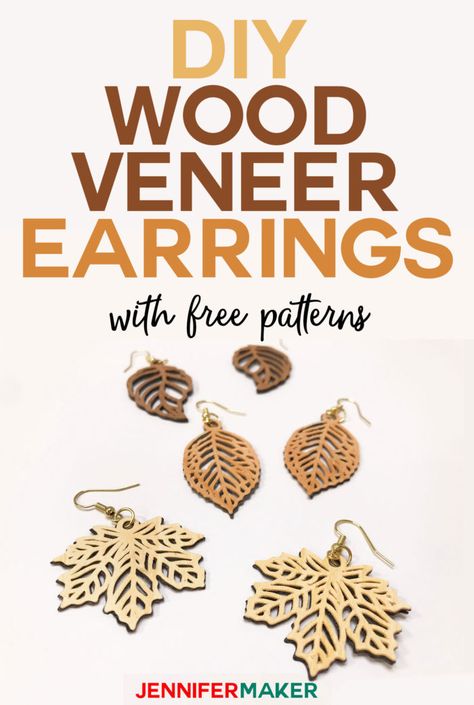 DIY Cricut Wood Veneer Earrings with free patterns | Cut on a Cricut Explore or Maker | #cricutmade #woodveneer #earrings #cricutexplore #svgcutfile Wood Veneer Earrings, Veneer Earrings, Earrings Cricut, Cricut Wood, Jennifer Maker, Cherry Leaf, Diy Leather Earrings, Using Cricut, Idee Cricut