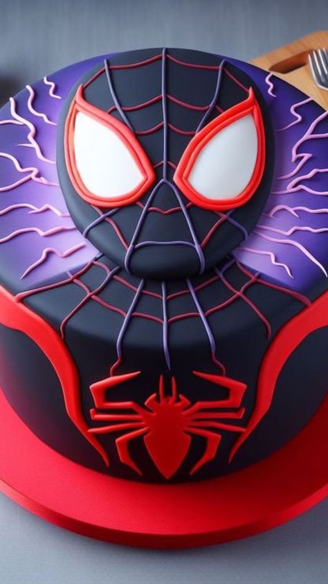 Miles Morales Cakes, Spiderman Cake Designs For Kids, Miles Morales Spiderman Cake, Miles Morales Cake Ideas, Superhero Cake For Boys, Superhero Cake Ideas, Miles Morales Birthday Cake, Spiderman Cake Birthday, Miles Morales Cake