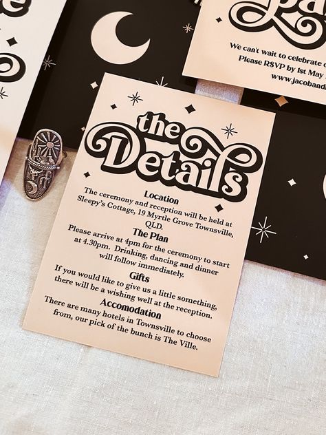 Funky Wedding, Oopsy Daisy, Wedding Stationery Suite, Hotel California, Eclectic Wedding, Retro Wedding, Wedding Mood Board, Wedding Mood, Black Wedding