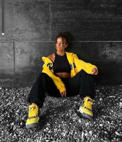 Trinity Cross is the younger sister of Zeke Cross. Unlike her brother… #fanfiction #Fanfiction #amreading #books #wattpad Tariq St Patrick, 4s Outfit, Power Book, The Younger Sister, Yellow Streetwear, Aesthetic Streetwear, Jordan Outfits, Yellow Outfit, Swag Outfits For Girls