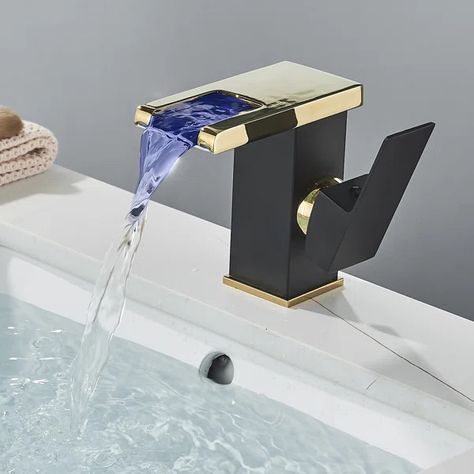 Single Hole Faucet Single-handle Bathroom Faucet Bathroom Sink Faucets Waterfall, Bathroom Faucets Black, Bathroom Faucets Waterfall, Basin Sink Bathroom, Faucet Bathroom, Waterfall Faucet, Bathroom Themes, Single Hole Bathroom Faucet, Led Bathroom