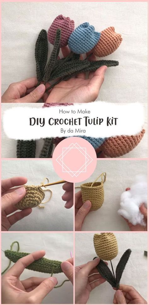 This is a Mother’s Day Special DIY Crochet Tulip Kit By da Mira! This is something you do in your free time for your mom on the coming Mother’s Day. Make something different and special. Easy Crochet Mothers Day Gifts, Crochet Tulip Bouquet Tutorial, Crocheted Tulips Bouquet, How To Make Crochet Tulips, Crochet Pothos Pattern, Tulip Amigurumi Free Pattern, Mother’s Day Crochet Patterns, Crochet Tulip Bouquet Free Pattern, Crochet Tulip Flower Free Pattern