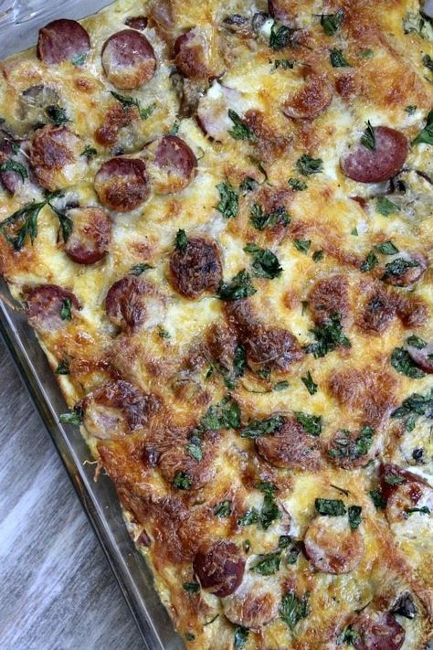 Brats Diet, Kielbasa Bake, Egg Mushroom, Christmas Breakfast Recipes, Cut Recipe, Christmas Breakfast Recipe, Christmas Morning Breakfast, Recipe Girl, Brunch Dishes