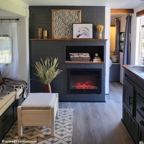 Need RV Renovation Inspiration? You MUST follow these 13 renovators on Instagram Updating Oak Cabinets, Rv Wallpaper, Paint Rv, Rv Interior Design, Rv Sofas, Rv Inspiration, Dining Booth, Brick Accent Wall, Rv Interior Remodel