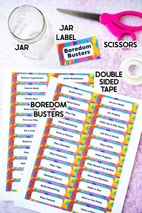 I Am Bored Jar Ideas, Ideas For Boredom, Free Printable Kids Activities, Boredom Jar, Activity Jar, Printable Things, Boredom Busters For Kids, Bored Jar, Children Crafts