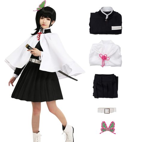 PRICES MAY VARY. Introducing the exquisite Tsuyuri Kanao cosplay costume, featuring a choice of a cape, top, skirt, belt, and butterfly headdress or a cape, blouse, skirt, belt, butterfly headpiece, and Kanao wig. Details: This remarkable cosplay costume embodies the iconic clothing style of the anime character Kanao, complete with silver button closures, an intricately printed pattern on the back, a skirt equipped with a zipper and elastic band for seamless wear, all passionately embraced by an Simple Anime Cosplay, Closet Cosplay Ideas, Anime Costume Ideas, Cosplay Anime Outfits, Anime Cosplay Outfits, Butterfly Headdress, Kanao Cosplay, Iconic Clothing, Simple Cosplay