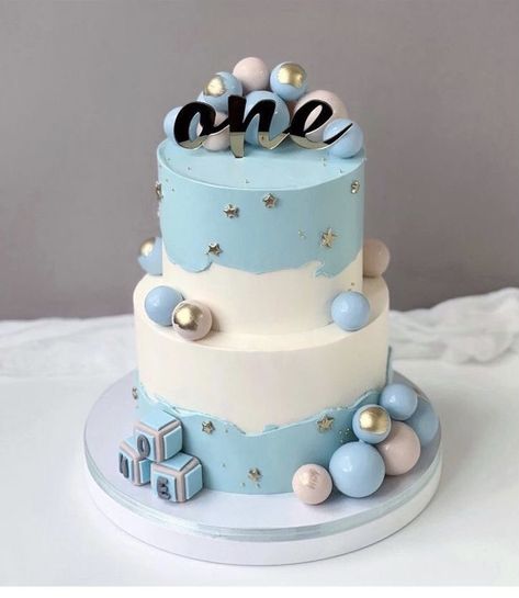 Two Tier First Birthday Cake, 1st Birthday Cake Boy Without Fondant, 2 Tier Birthday Cake Boy, 1 Year Baby Boy Birthday Cake Ideas, 1st Bday Cake For Boy, One Year Birthday Cake, Baby 1st Birthday Cake, Cake Designs For Boy, 1st Bday Cake