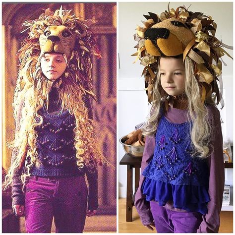 WIP- Luna Lovegood lion hat costume from Harry Potter & The Half-Blood Prince. #lunalovegood #lunalovegoodcosplay #lunalovegoodlionhat… Luna Love Good Costume, Unique Harry Potter Costumes, Luna Lovegood Hair, Luna Lovegood Lion Hat, Luna Lovegood Lion, Luna Lovegood Outfits, Luna Lovegood Cosplay, Luna Costume, Lion Outfit