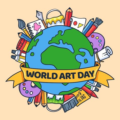 Hand drawn world art day illustration | Free Vector #Freepik #freevector #art-day #international-day #fine-art #creative-illustration World Art Day 15 April, World Art Day, World Web, Blessed Night, Day Illustration, Health And Fitness Magazine, 15 April, Art At Home, Fitness Magazine