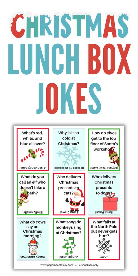 Christmas Lunch Box Ideas For Kids, Christmas Lunchbox Jokes For Kids, Christmas Lunch Box Jokes For Kids, Funny Christmas Jokes For Kids, Christmas Lunch Notes, Christmas Lunch Box Notes, Lunch Jokes, Notes For Kids Lunches, Christmas Jokes For Kids