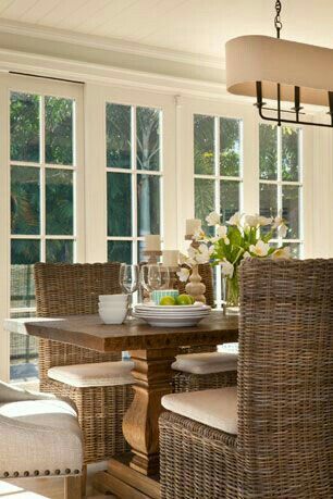 Rattan Dining Room, Sophisticated Coastal, Modern Country Living, Fresh Farmhouse, Coastal Casual, Coastal Interiors Design, Coastal Living Room, Wicker Chairs, Coastal Interiors