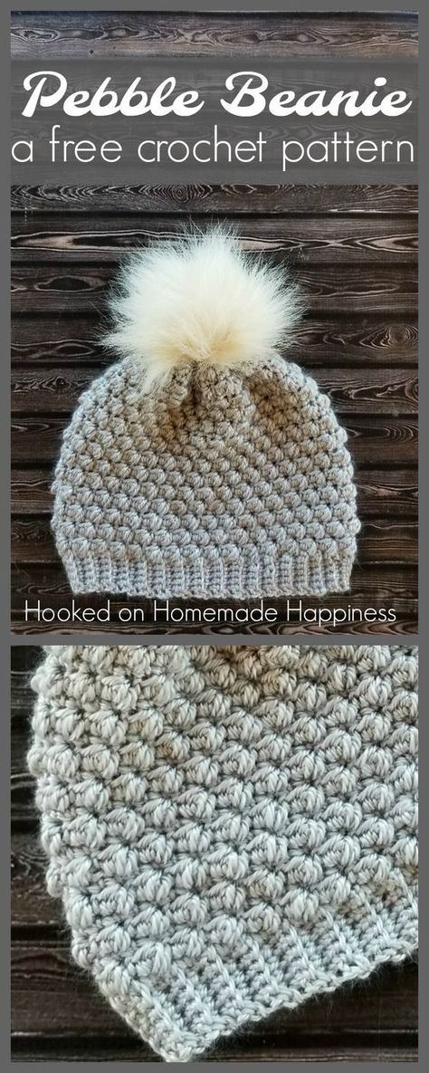 I recently discovered the Pebble Stitch and I fell in love with it! It’s beautifully textured and is so easy to create with a simple 4 row repeat. Plus, the pom pom is everything! I purchased mine from The Turtle Trunk on Etsy. This pattern is available as an inexpensive, clearly formatted, PDF instant download in … Cosy Crochet, Beanie Crochet Pattern, Chemo Hats, Crochet Beanies, Textured Crochet, Wool Knitting, Crocheted Hats, Crocheted Hat, Bun Hat