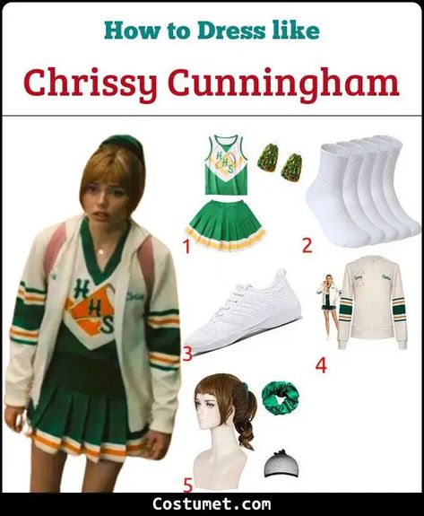 Chrissy Cunningham Costume, Chrissy Stranger Things Costume, Halloween Costumes Stranger Things, Stranger Things Costume Ideas, Chrissy Stranger Things, Hawkins High School, Chrissy Cunningham, Stranger Things Halloween Costume, High School Cheerleading