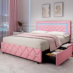 Circle Bed Designs, Diamond Bed Frame, Purple Bed Frame, Cute Beds, Full Bed Frames, Diamond Bed, Backboards For Beds, Girly Pink Bedroom, Bed Frame With Led Lights