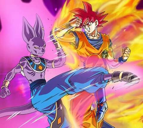 Super Saiyan God vs Lord Beerus Ssj God Goku, Beerus Dbz, Goku Vs Beerus, Hard Images, Goku Super Saiyan God, Dbz Super, Lord Beerus, Z Warriors, Ball Painting