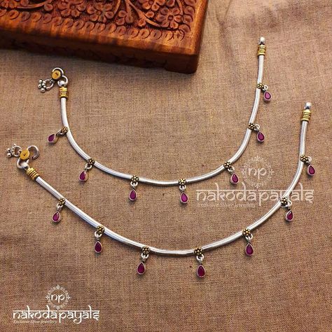 Pure Silver Dual Tone Anklets ~ South India Jewels Patilu Silver, Pattilu Designs Silver Simple Latest, Kolusu Designs Silver, Pattilu Designs Silver Simple, Silver Payal Design Indian Anklets, Silver Anklet Design Simple, Pattilu Designs Silver, Payal Designs Silver For Bride, Anklets Indian Silver