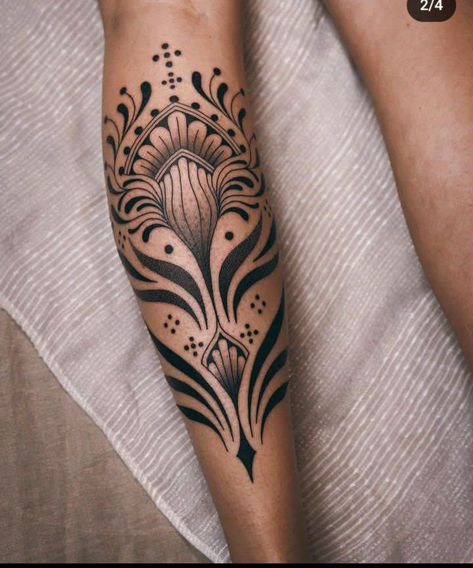 Mandala Shin Tattoo Design, Ornamental Shin Tattoos For Women, Ornamental Flowers Tattoo, Calf Mandala Tattoo, Ornamental Feet Tattoo, Ornamental Hip Tattoo, Ornamental Tattoo Leg, Ornamental Forearm Tattoo, Ornamental Knee Tattoo