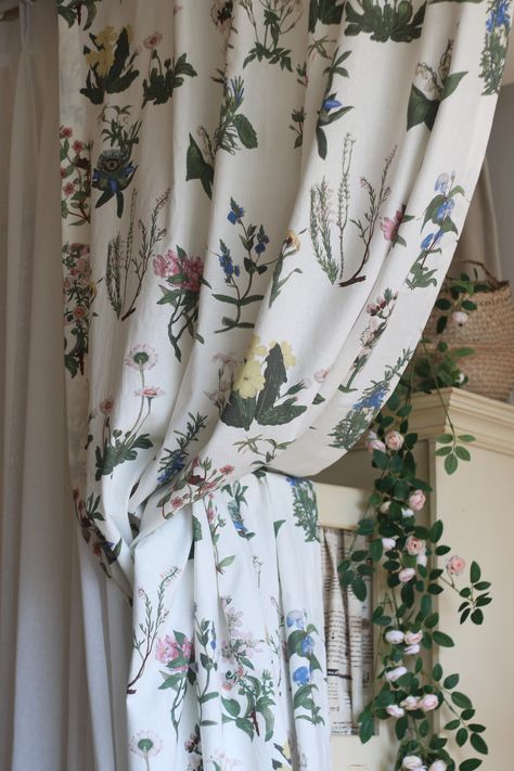 Linen Curtains White, Curtains Linen, Curtains White, Wildflower Pattern, Living Room Drapes, Plain Curtains, Custom Drapery, White Farmhouse, White Curtains