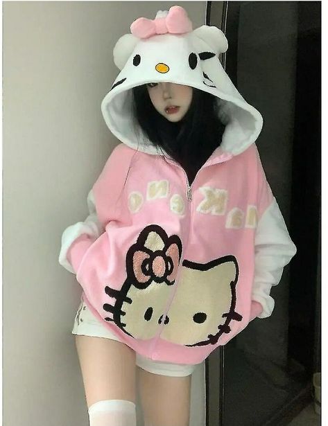 Hello Kitty Hoodie, Cartoon Hello Kitty, Kawaii Cartoon, Cute Hoodie, Sweatshirt Zipper, Jacket For Women, Fleece Sweater, Zipper Jacket, Pink Hoodie