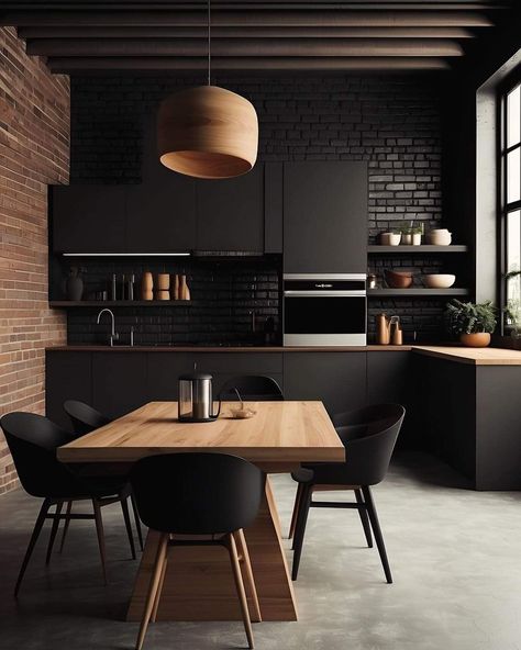 Modern Small House Design, Scandinavian Kitchen, Industrial Kitchen, Interior Modern, Interior Garden, Cottage Kitchen, Contemporary Home Decor, Minimalist Kitchen, Black Kitchens