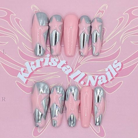 Silver And Pink Nails, Clear Nail Designs, Color For Nails, Sassy Nails, Punk Nails, Gothic Nails, Pretty Gel Nails, Soft Nails, Nails Desing