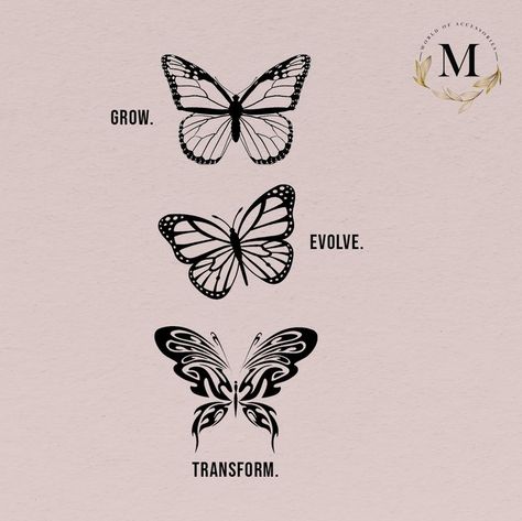 Grow Evolve Transform, Butterfly Transformation, Transform Yourself, Easter Fun, Body Tattoos, Butterfly Tattoo, Tattoos And Piercings, Don't Let, Geometric Tattoo