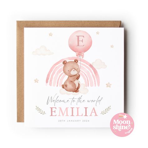 New Baby Girl Card, Personalised new baby card,Congratulations Welcome to the World,New Baby Card, Birth Details Baby Girl Card, new parents Baby Girl Cards, Birth Details, New Baby Girls, Balloon Design, New Baby Cards, Baby Art, Baby Girl Names, New Parents, Baby Cards