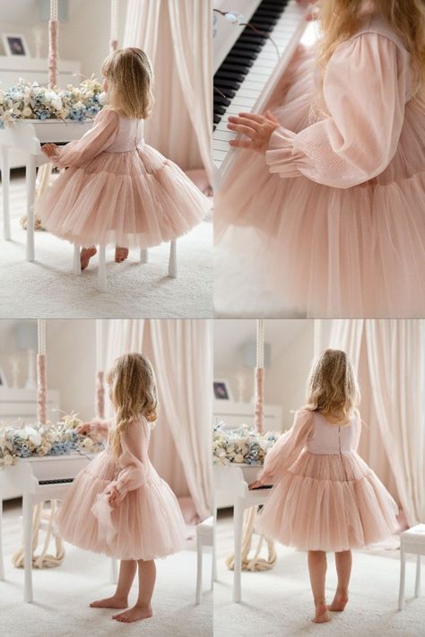 Fluffy Tulle Skirt, Festive Dress, Pink Tulle Dress, Wedding Dresses For Kids, Tulle Sleeves, Satin Tulle, Kids Frocks, Dress For Girls, Pink Birthday