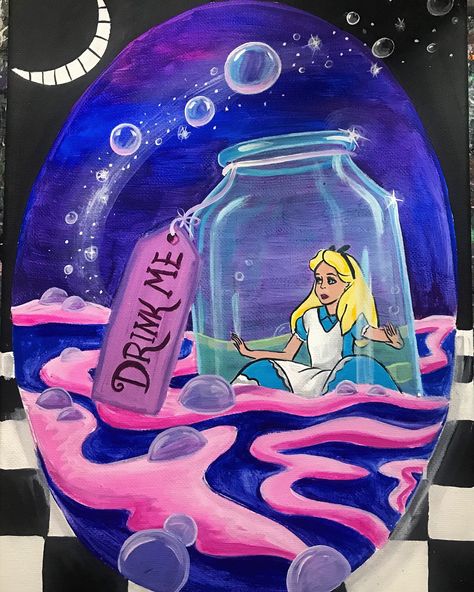 Excited to share this item from my #etsy shop: Alice Drink Me painting#aliceinwonderland#dusney#disneyfanart#fanart#alice Alice In Wonderland Painting Easy, Alice In Wonderland Painting, Disney Canvas Art, Disney Canvas, Disney Paintings, Trippy Painting, Posca Art, Inspiration Painting, Hippie Painting