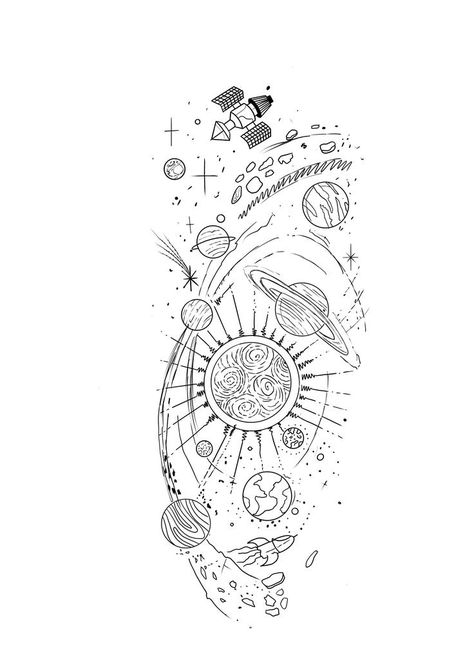 Solar System Tattoo Stencil, Solar System Tattoos For Guys, Astrology Arm Sleeve Tattoo, Astrology Half Sleeve Tattoo, Celestial Tattoo Sleeve Universe, Universe Tattoo Sleeve, Astrology Tattoo Sleeve, Astronaut Tattoo Stencil, Geometric Space Tattoo