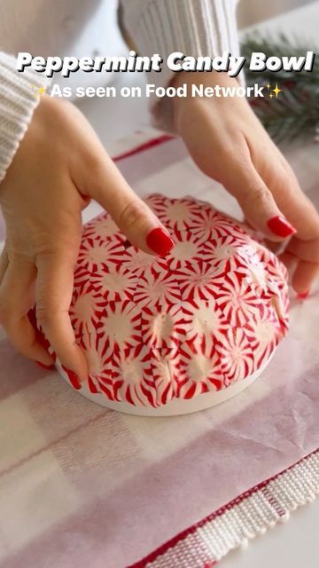 Melissa Johnson on Instagram: "Follow me for EASY RECIPES! Did you know you can make a CANDY DISH out of peppermints and an oven? @foodnetwork shared my video a couple years back so we’re doing this again with an updated NEW recipe video! Still can’t believe how easy this is to make! PEPPERMINT CANDY DISH RECIPE Ingredients: - Peppermints - Cooking spray - Parchment paper Instructions: 1. On a baking sheet lined with parchment paper, arrange peppermints into a circle. 2. Place peppermints into a preheated oven at 300F for 8-9 minutes. 3. Remove from the oven and carefully form the warm peppermints over a pre-greased bowl. 4. Let it cool and voila! You have a festive peppermint bowl to serve your favorite holiday treats in!" Peppermint Bowls Diy, Peppermint Bowl, Peppermint Candy Crafts, Peppermint Candy Bowl, Diy Bowl, Peppermint Candy Cane, Peppermint Christmas, Christmas Crafts For Kids To Make, Cooking Spray