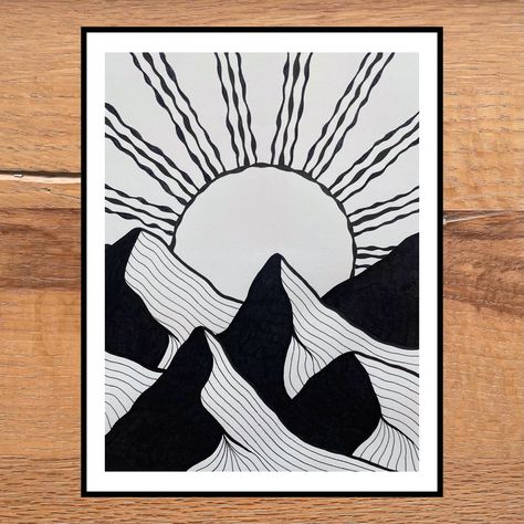 Posca Art Landscape, Overlapping Art Drawings, Marker Art Black And White, Black And White Marker Art, Black And White Easy Drawings, Drawing With Black Marker, Marker Art Black, Black And White Drawings Simple, Black Marker Art