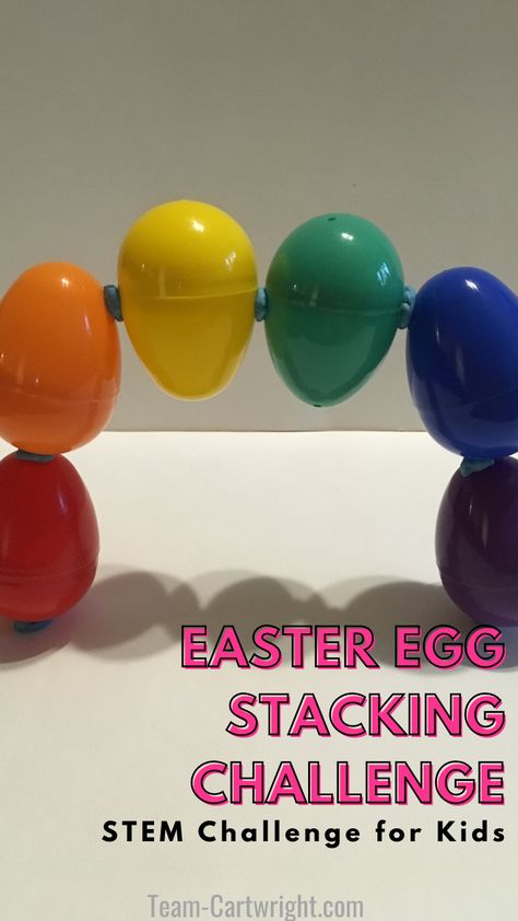 Text: Easter Egg Stacking Challenge STEM Challenge for Kids Picture: Colorful plastic eggs stacked into a rainbow arch shape Plastic Egg Stem Activities, Easter Stem Challenge, Easter Stem Activities, Steam Activities Elementary, Easter Learning Activities, Holiday Stem Activities, Easter Stem, Christmas Science Activities, Elementary Stem