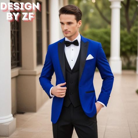 3 Piece Tuxedo For Men, Royal Blue Groom Suit, Modern Suits Men, Wedding Color Royal Blue, Royal Blue Tux, White Wedding Suits For Men, Trending Suits, 3 Piece Tuxedo, Blue Tux