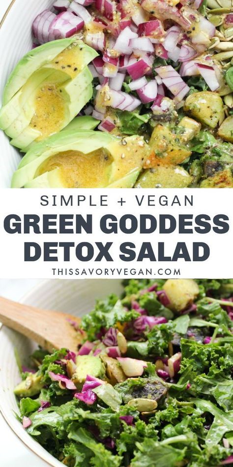 Raw Veggies, Pesto Potatoes, The Perfect Salad, Salad Kale, Perfect Salad, Salad With Avocado, Detox Salad, Vegan Salad Recipes, Lemon Vinaigrette