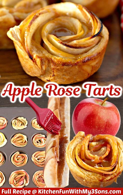 Apple Rose Tarts Recipe, Mini Rose Apple Pies, Caramel Apple Rose Tart, Caramel Apple Tarts, Apple Rose Tarts Puff Pastries, Caramel Apple Roses, Apple Rose Cinnamon Rolls, Baked Apple Roses Puff Pastries, Apple Rose Tart Recipe