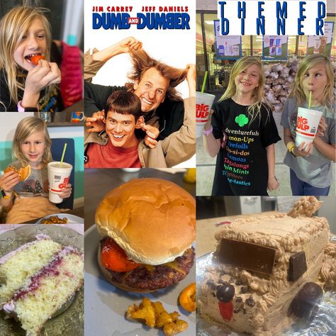 If you need some ideas for a themed dinner for Dumb and Dumber, look no further. We have a dinner, drink and dessert idea Themed Dinners Ideas, Movie Night Snacks, Movie Ideas, Themed Dinner, Grilled Peppers, Dinner And A Movie, Raspberry Filling, Family Movie, 7 Eleven