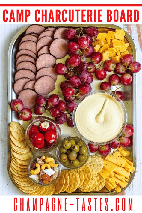 Camping Dips, Camping Charcuterie Board, Camping Charcuterie, Fun Recipes To Try, Summer Charcuterie, Vegan Jerky, Roasted Red Pepper Dip, Charcuterie Board Ideas, Stuffed Pepper Dip