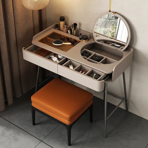 Orren Ellis Konni Vanity & Reviews | Wayfair Hidden Vanity Table, Hidden Vanity Mirror, Vanity With Flip Up Mirror, Hidden Vanity, Cleaning Cabinets, Makeup Stool, Dressing Table Storage, Dresser Desk, Vanity Benches